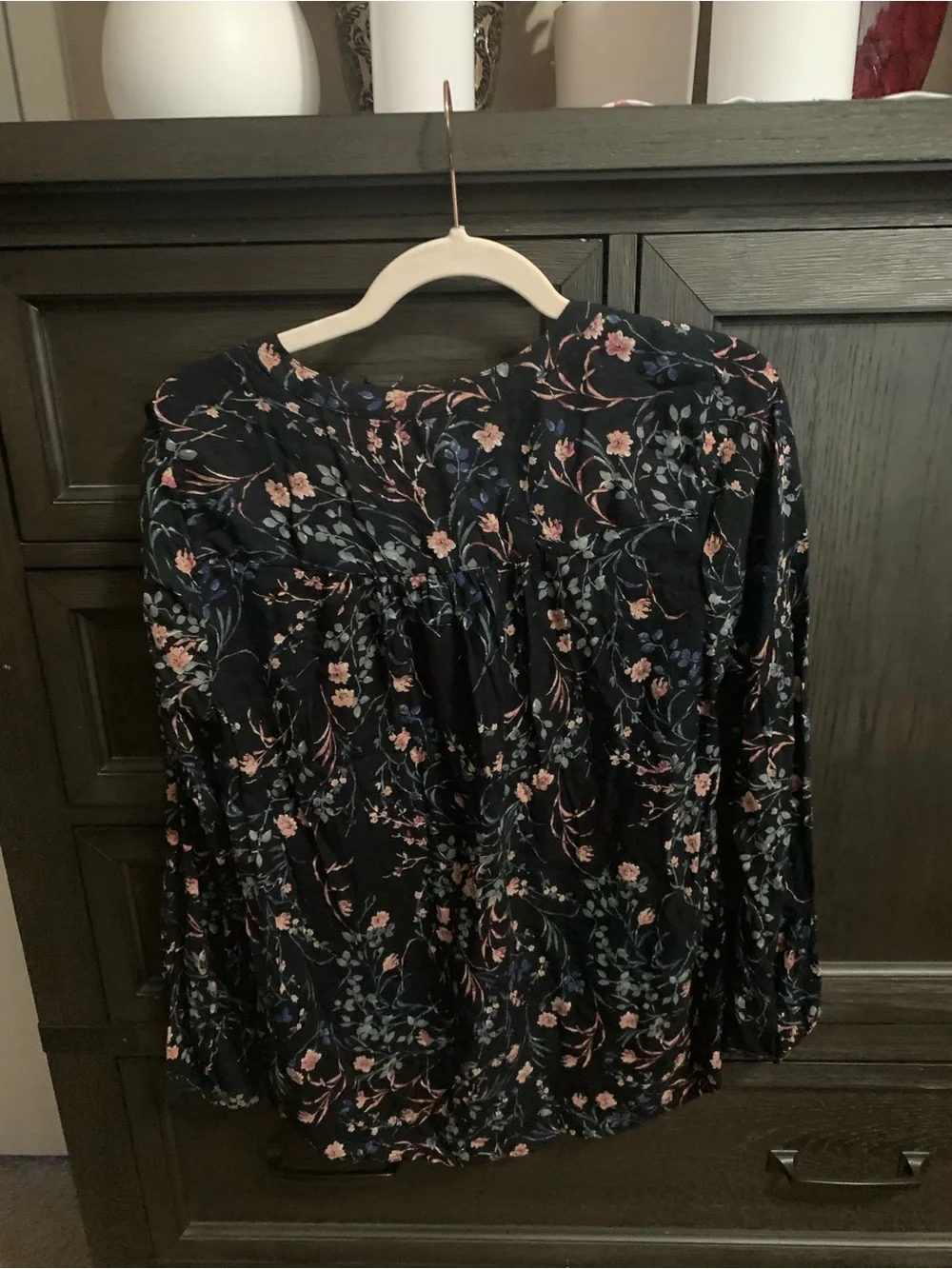 Lucky Brand Navy Floral Smocked V-Neck Blouse